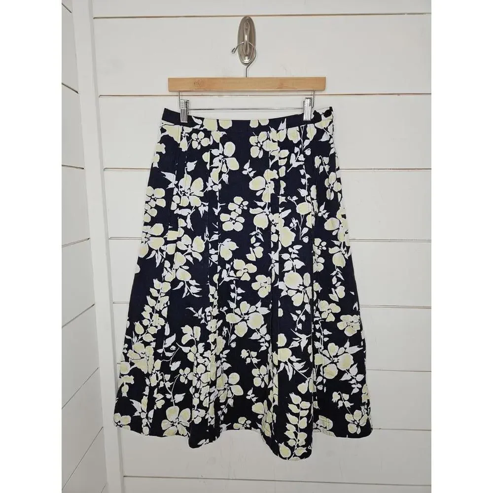 Harold's Navy Floral Midi Skirt with Cream Blossoms